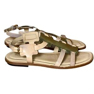 Tod’s Gladiator Light Tan & Metallic Sandals Shoes Italian Leather Size 36/6